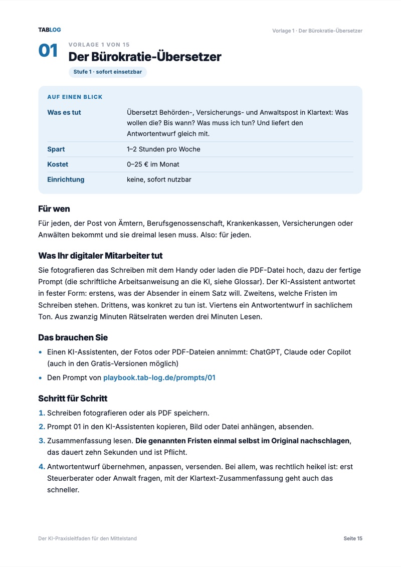Beispielseite einer Vorlage